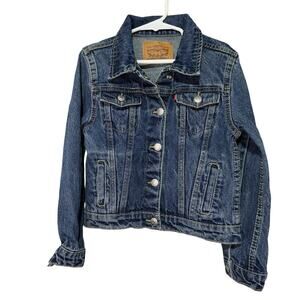 Levi’s Classic Denim Trucker Jacket Kids Size S Dark Wash Jean Jacket Unisex